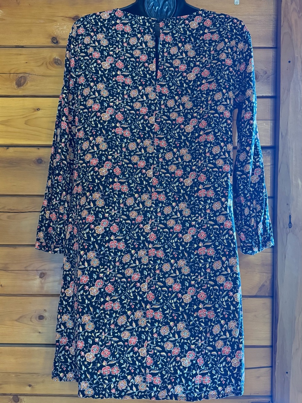 Old Navy Black Floral V-Neck Long Sleeve Dress with Pink Roses 🌹 mini - Picture 7 of 10